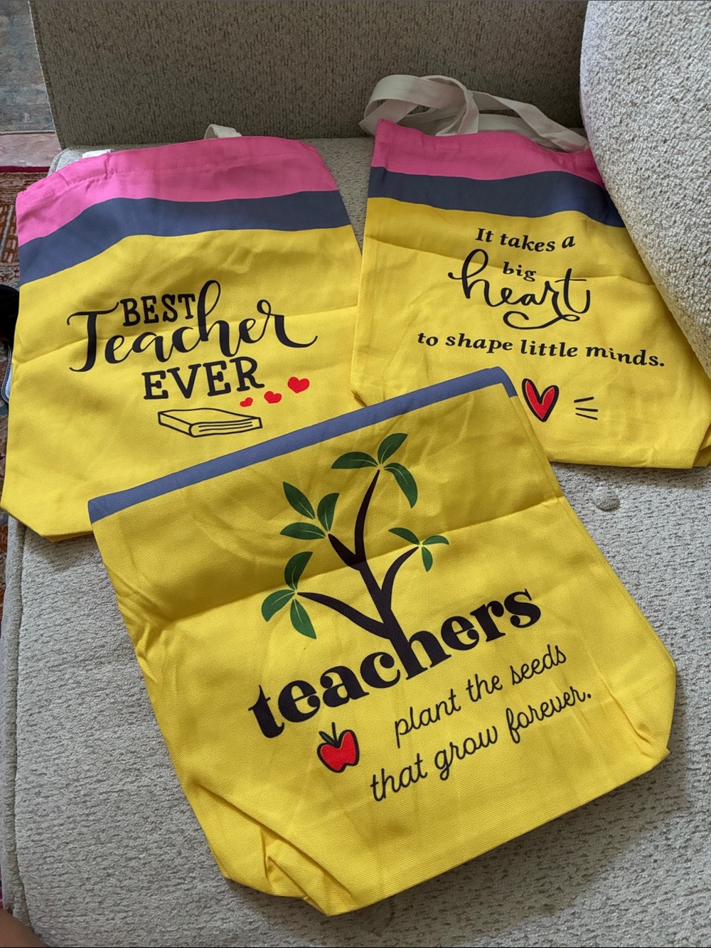Bright Yellow "Teachers" Tote Bag Set